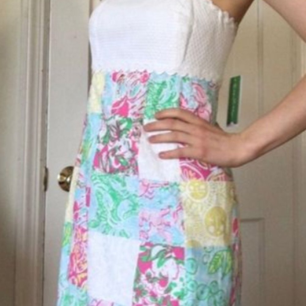 Lilly Pulitzer Strapless Patchwork Quilt Tie Back… - image 1